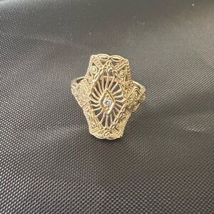 Vintage 14k Gold Filigree Ring with Diamond Accent